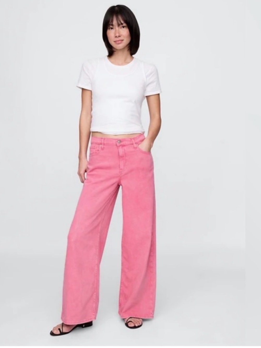 GAP Pink High-Rise Wide Leg Jeans